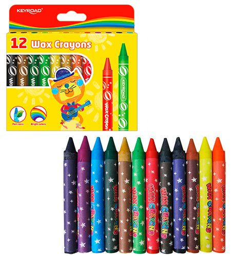 Мелки восковые 12цв, Wax Crayons, утолщенные